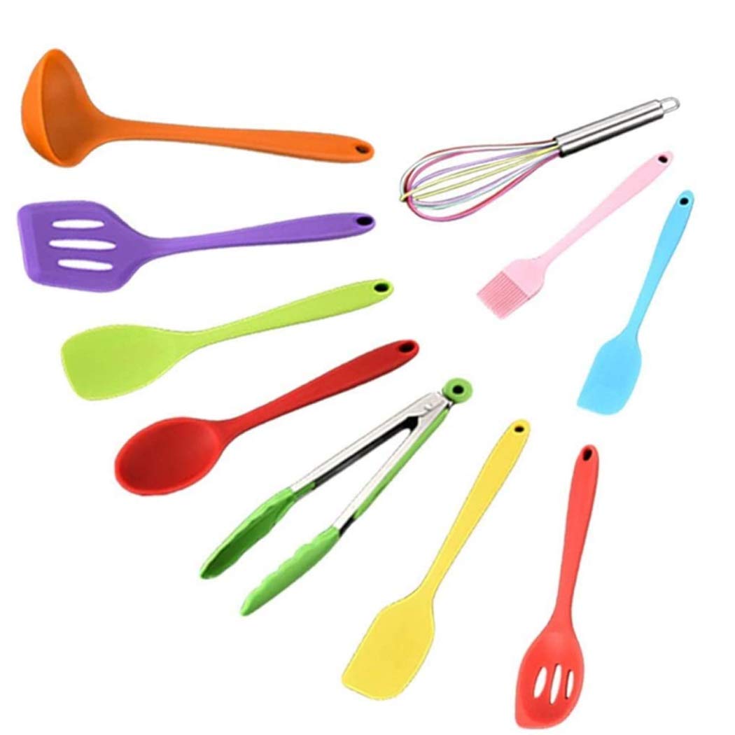 Hoshen 10-Piece Non-Stick Silicone Kitchen Utensil Set - 5 Colorful Heat-Resistant Spatulas for Cooking, Baking & Frying - Perfect for Non-Stick Pans, Pots & Bakeware