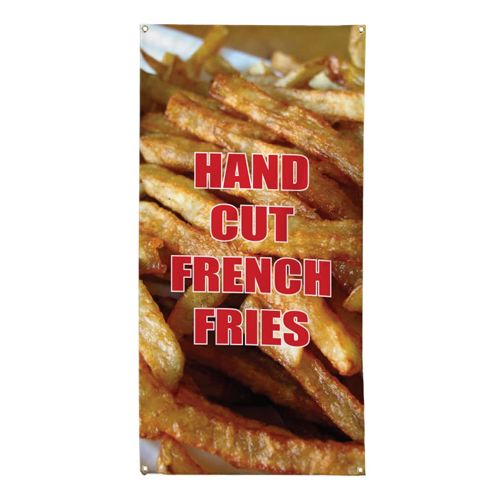 Premium Vertical Vinyl Banner - Multiple Sizes (30x12 Inches) for Restaurants, Food Trucks & Outdoor Events - Weatherproof French Fries Design with 4 Grommets - Perfect for Menus, Promotions & Yard Signs