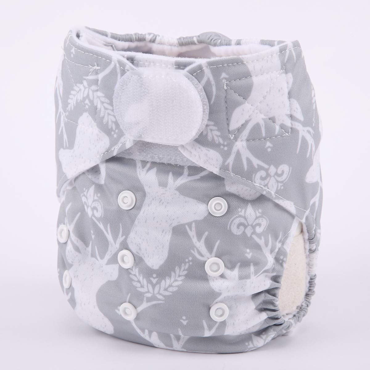 Organic Baby Pocket Cloth Diaper with Hook & Loop Closure - Soft Grey Deer Print - Reusable & Eco-Friendly for Newborns & Toddlers - Perfect for Daycare, Travel & Overnight Use