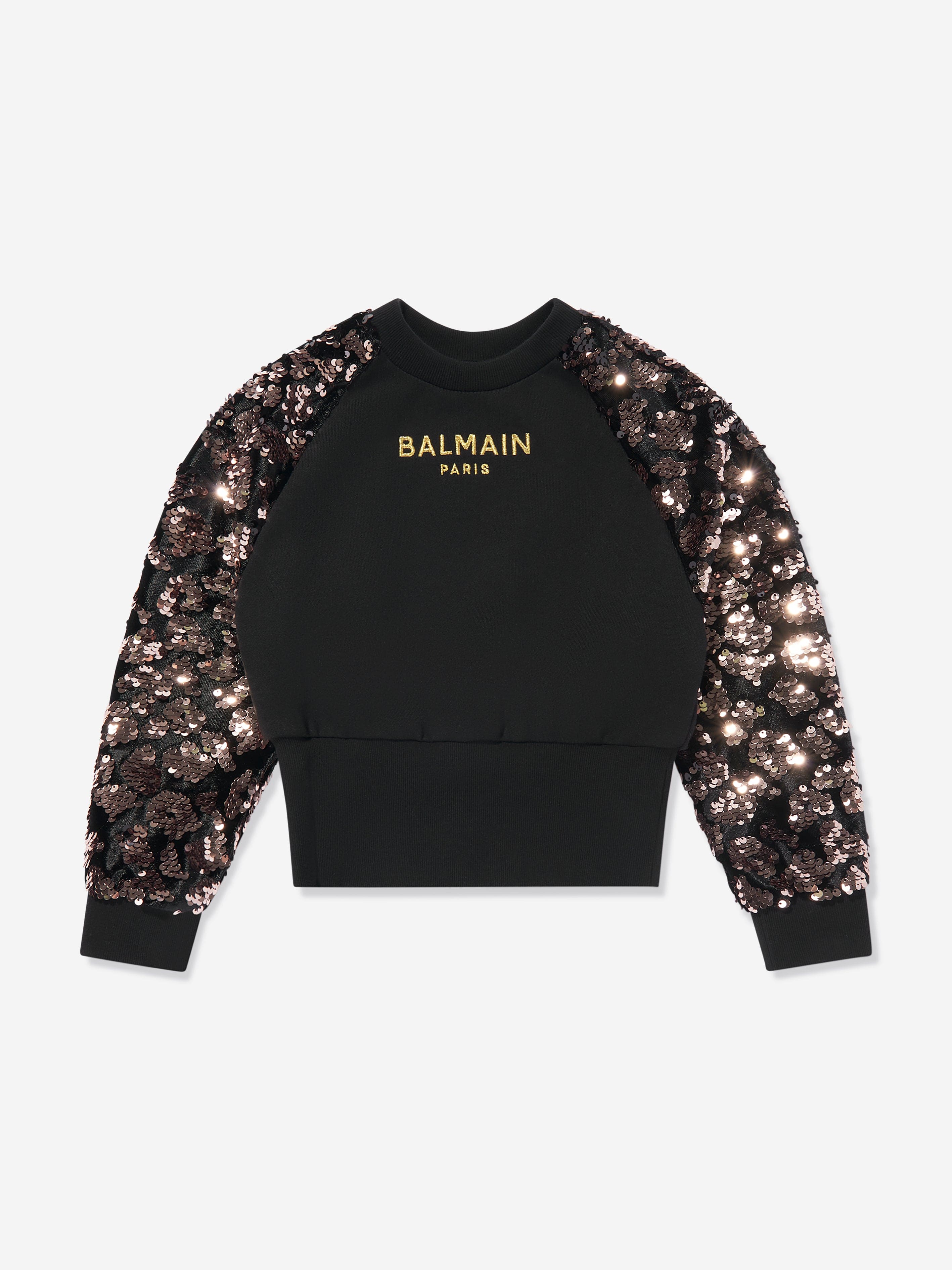 Balmain Black Sequin Sleeve Sweatshirt for Girls | Fashionable Glamorous Kids Hoodie | Perfect for Parties, Holidays & Special Occasions