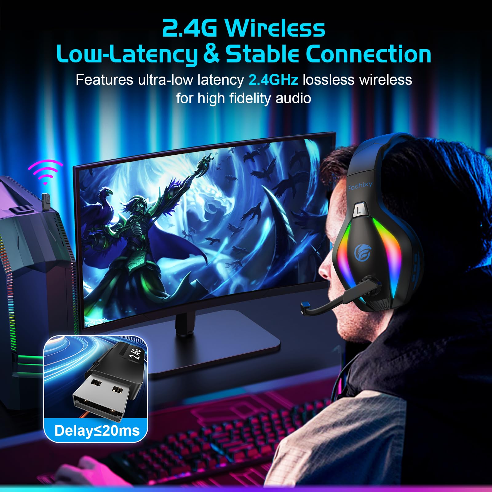 FC100 Wireless Gaming Headset with Microphone - Bluetooth Headphones for PS5, PS4, PC, Mac, Switch & Smartphones - 50Hrs Battery Life - Perfect for Gaming, Streaming & Online Meetings