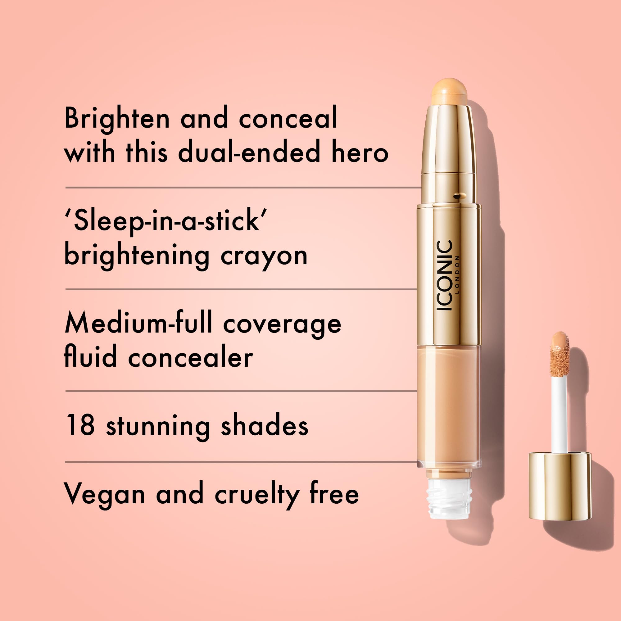 ICONIC LONDON Radiant Concealer & Brightening Duo - Creamy Liquid Concealer with Brightening Crayon, Dual-Ended Design, Cruelty-Free & Vegan Makeup for Dark Circles, Blemishes & Under Eye Brightening | Perfect for Everyday Makeup, Contouring & Highlighting