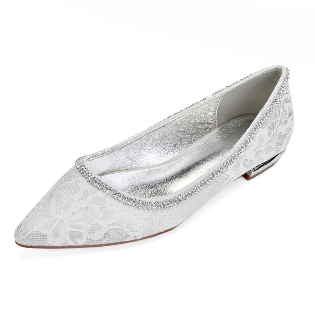 SJGOSTE Women's Lace Wedding Flats - Elegant Pointed Toe Slip-On Bridal Shoes for Bride, Formal Party, and Dress Occasions - 1.5cm Low Heel Closed Toe Ballet Flats | Perfect for Weddings, Proms, and Special Events