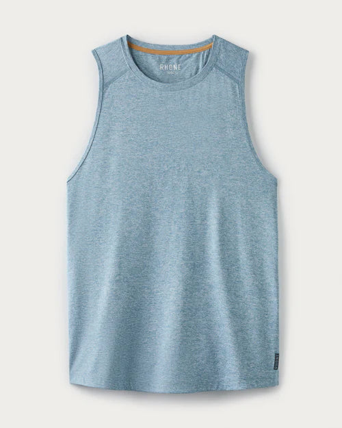 Rhone Men's Performance Atmosphere Tank Top - Moisture Wicking, Breathable Workout Shirt in Blue Stone/White Heather for Gym, Running & Outdoor Activities