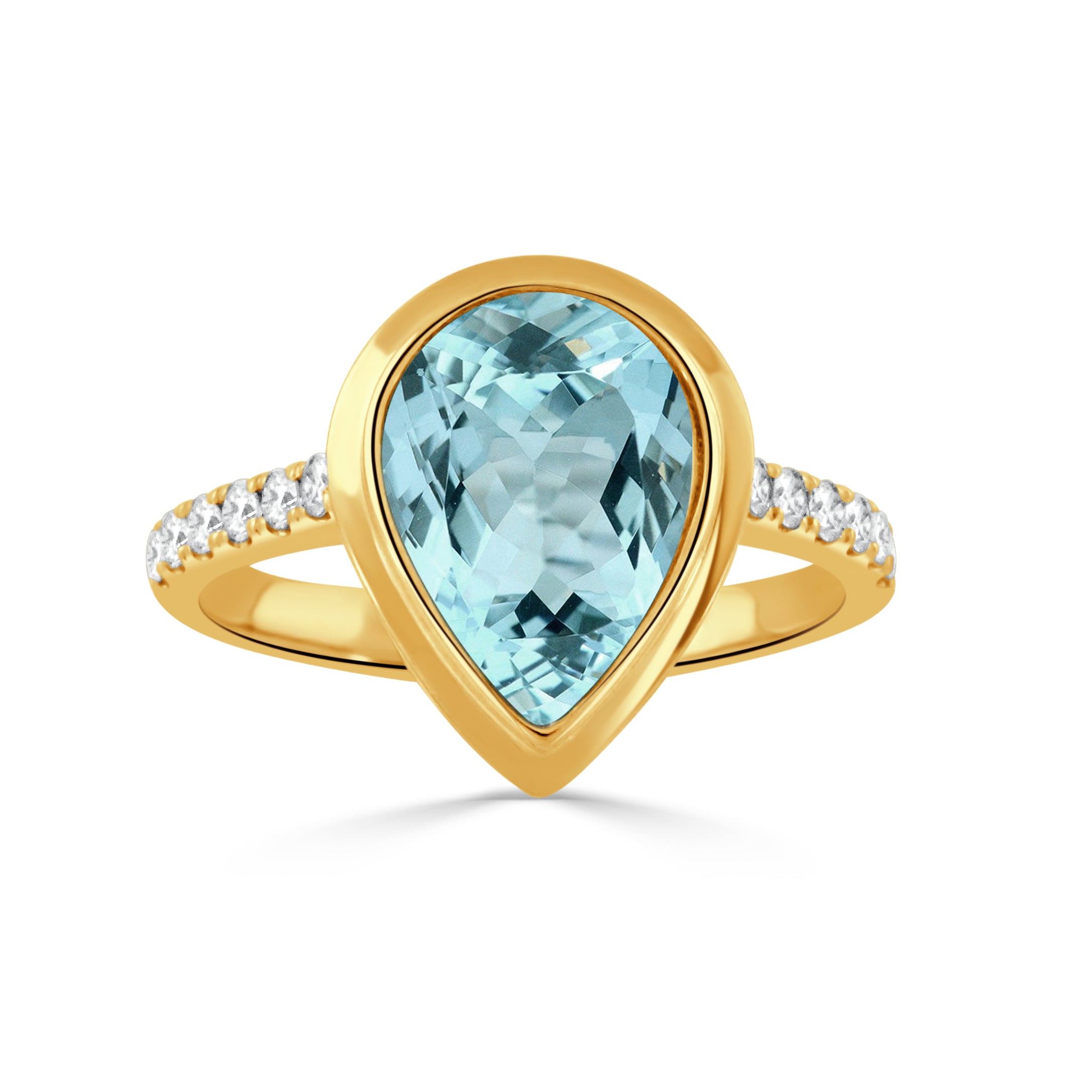 Exquisite 18K Yellow Gold Ring with Pear Blue Topaz & Pavé Diamonds | Elegant Jewelry for Weddings, Anniversaries & Special Occasions