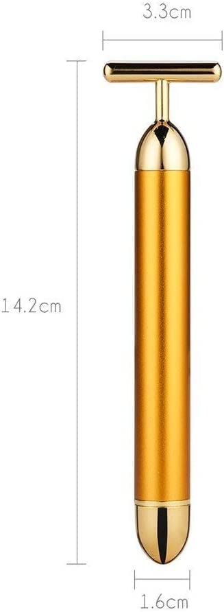24K Gold Electric Vibration Facial Massager - Waterproof Anti-Wrinkle T-Shaped Massage Roller for Face, Neck & Body Care | Rechargeable Skin Tightening Device for Forehead, Cheeks, Clavicle, Arms & Legs | At-Home Spa Treatment & Travel Beauty Essential