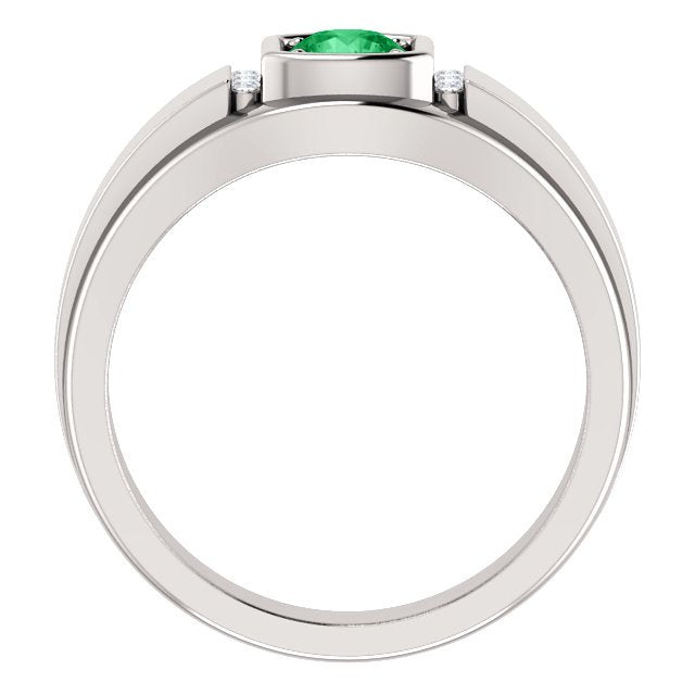 14K Gold Men's Emerald and Diamond Ring - 0.42ct Emerald & 0.09ct Diamond Wedding Band for Engagement, Anniversary, and Special Occasions
