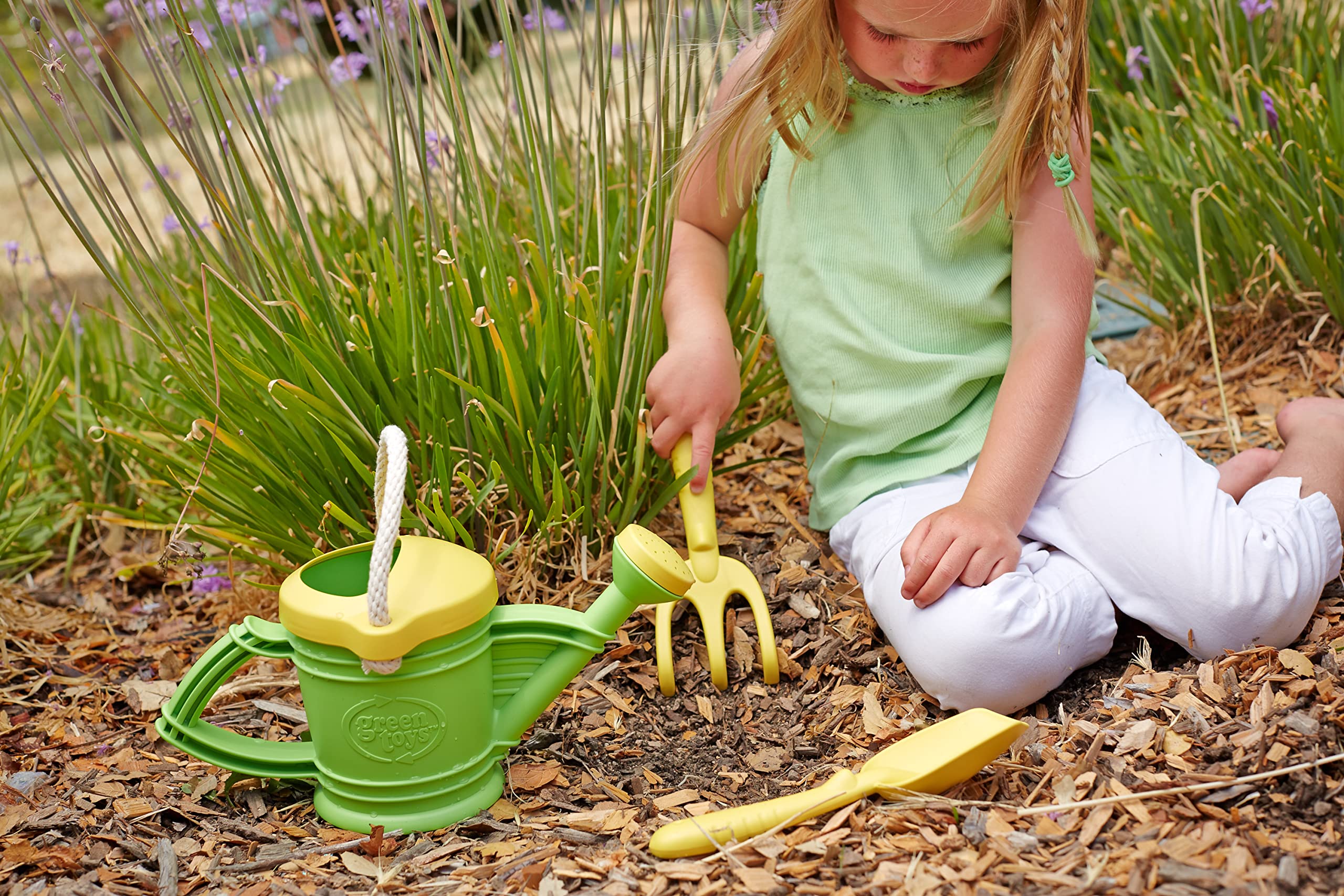 **Green Toys Watering Can for Kids - Eco-Friendly Outdoor Gardening Tool - Perfect for Pretend Play, Sandbox, and Backyard Fun**