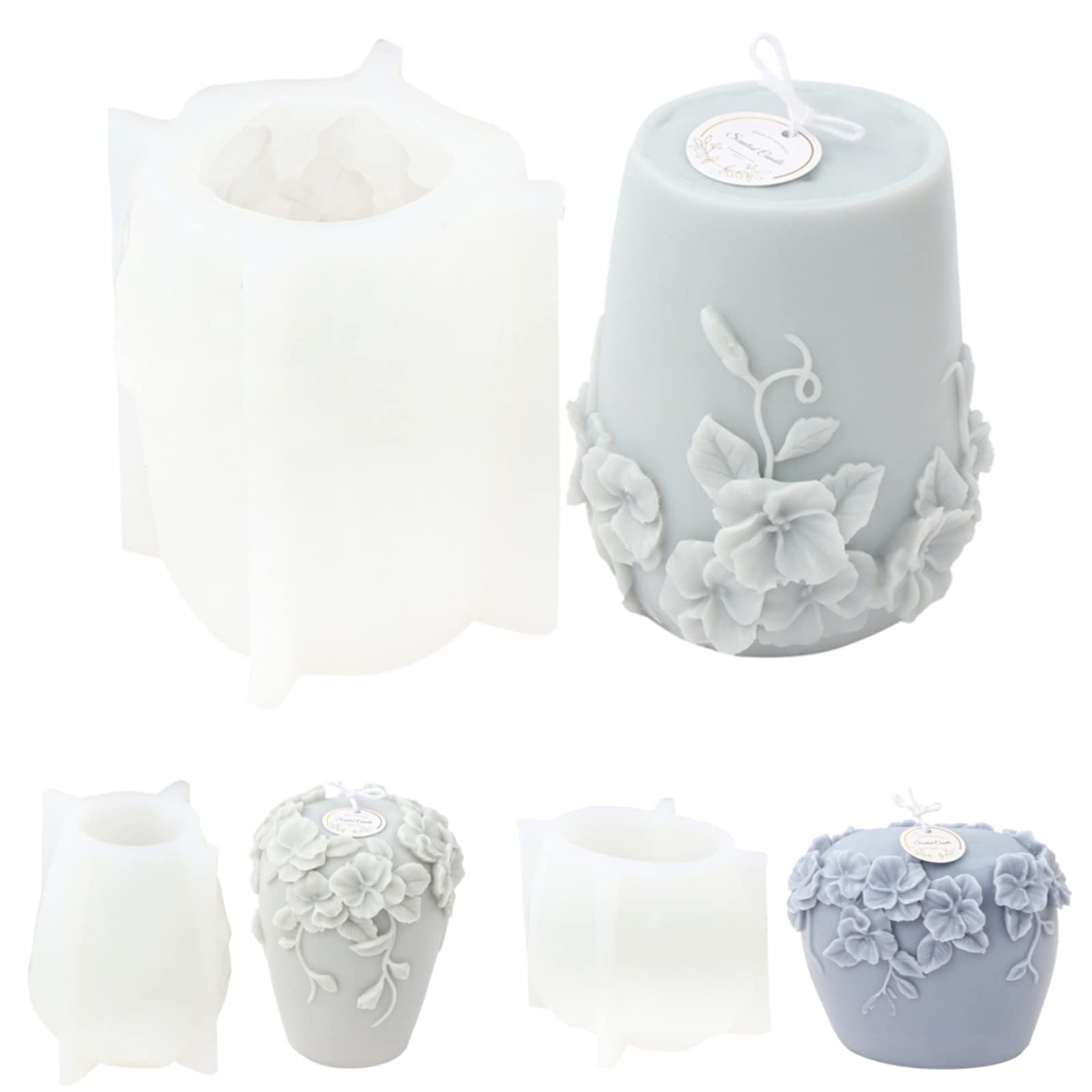 3D Rattan Flower Silicone Candle Molds for DIY Aromatherapy Candles, Handmade Soap Making & Wax Melts - Cylinder Candle Molds for Home Decor, Wedding, Spa & Gift Making (Style A)