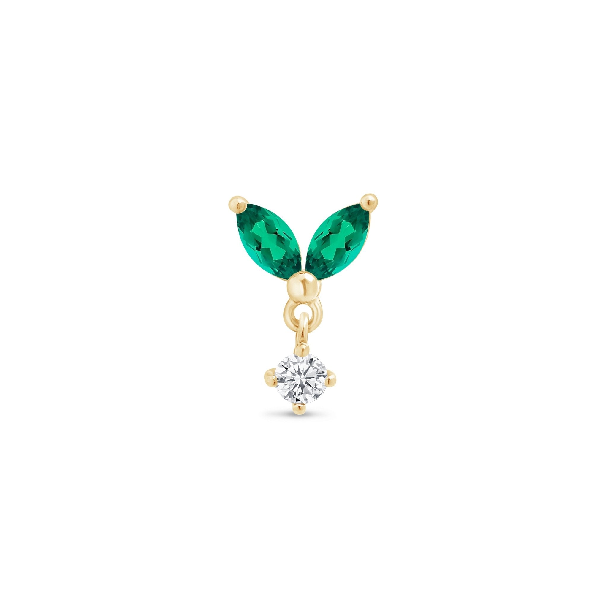 14K Yellow Gold Emerald Double Marquise Drop Earrings for Women – Elegant Dangle Earrings for Weddings, Parties & Special Occasions