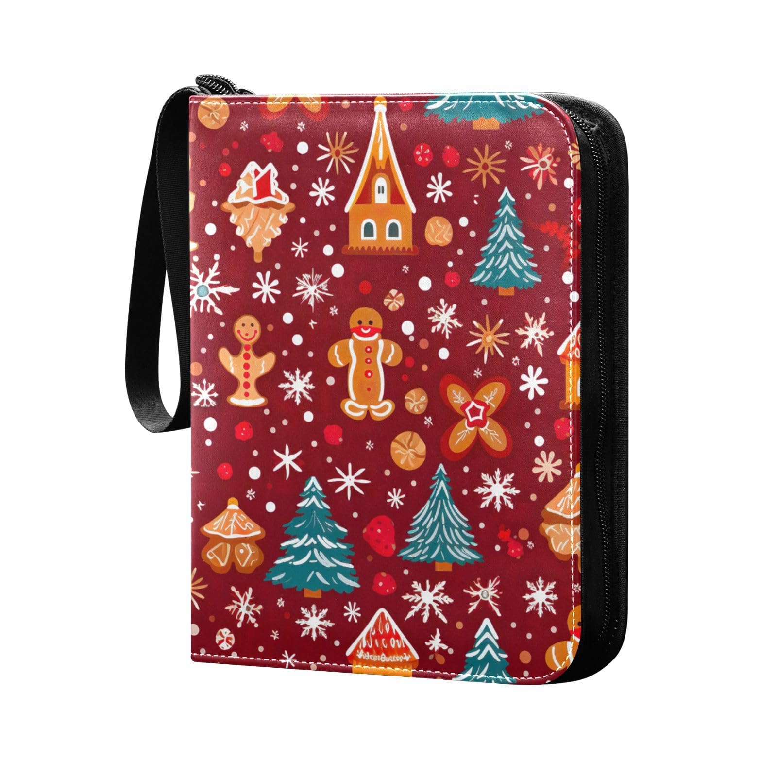 Christmas Gingerbread Snowflakes 4-Pocket Trading Card Binder - Holds 400 Cards with 50 Sleeves, 3-Ring Design for Sports & Collectible Cards | Perfect for Holiday Gifts, Card Trading & Storage