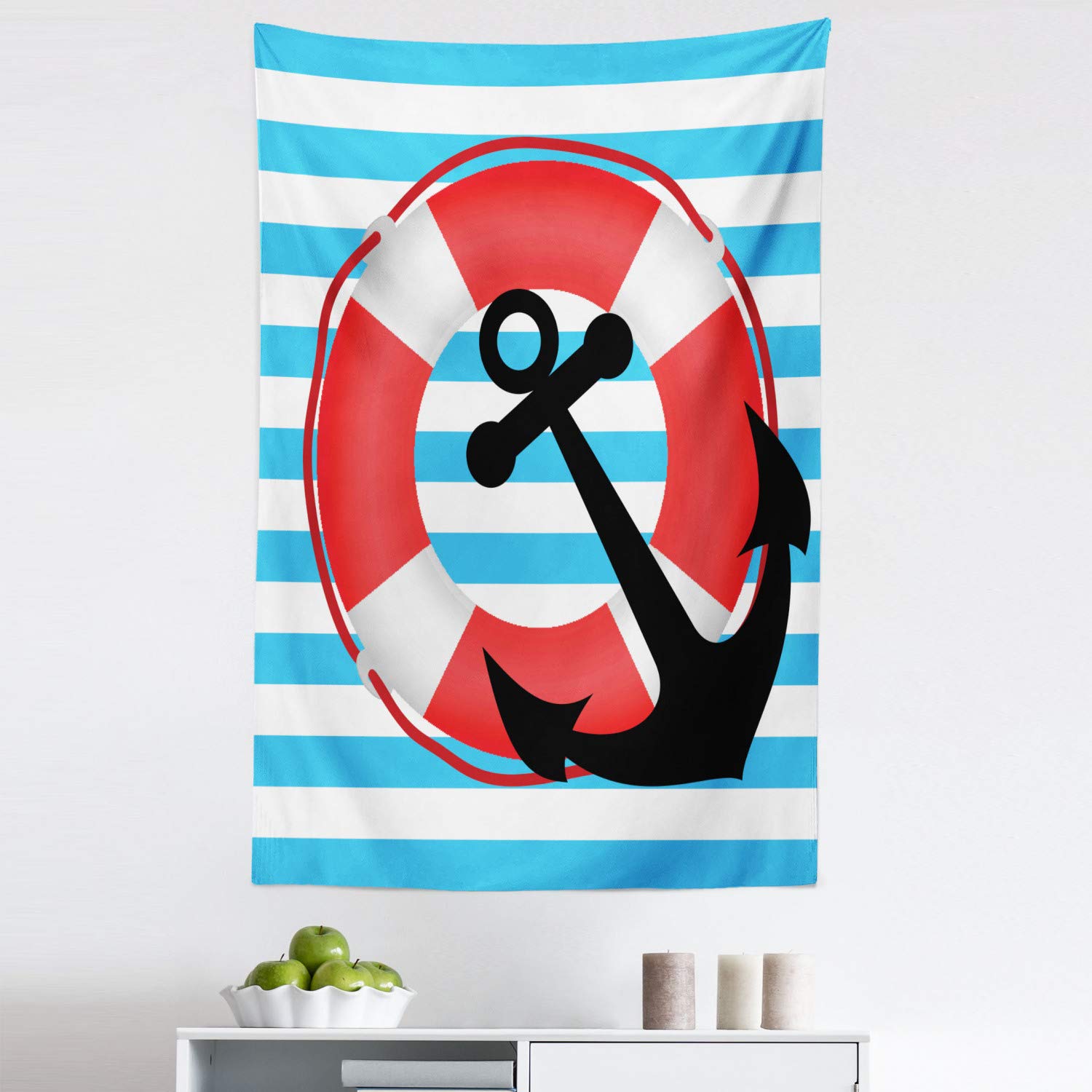 Ambesonne Nautical Anchor Tapestry - Blue Striped Sailor Theme Wall Hanging Decor for Bedroom, Living Room & Dorm (30