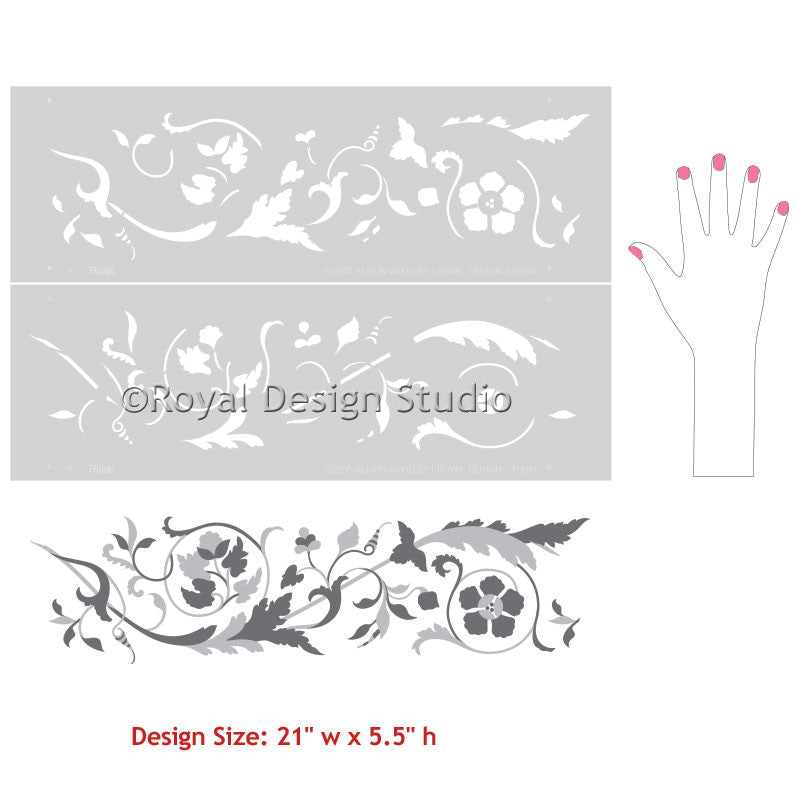 Venezia Floral Vine Border Stencil by Alison Woolley - DIY Home Decor, Wall Painting, Furniture Upcycling & Craft Projects