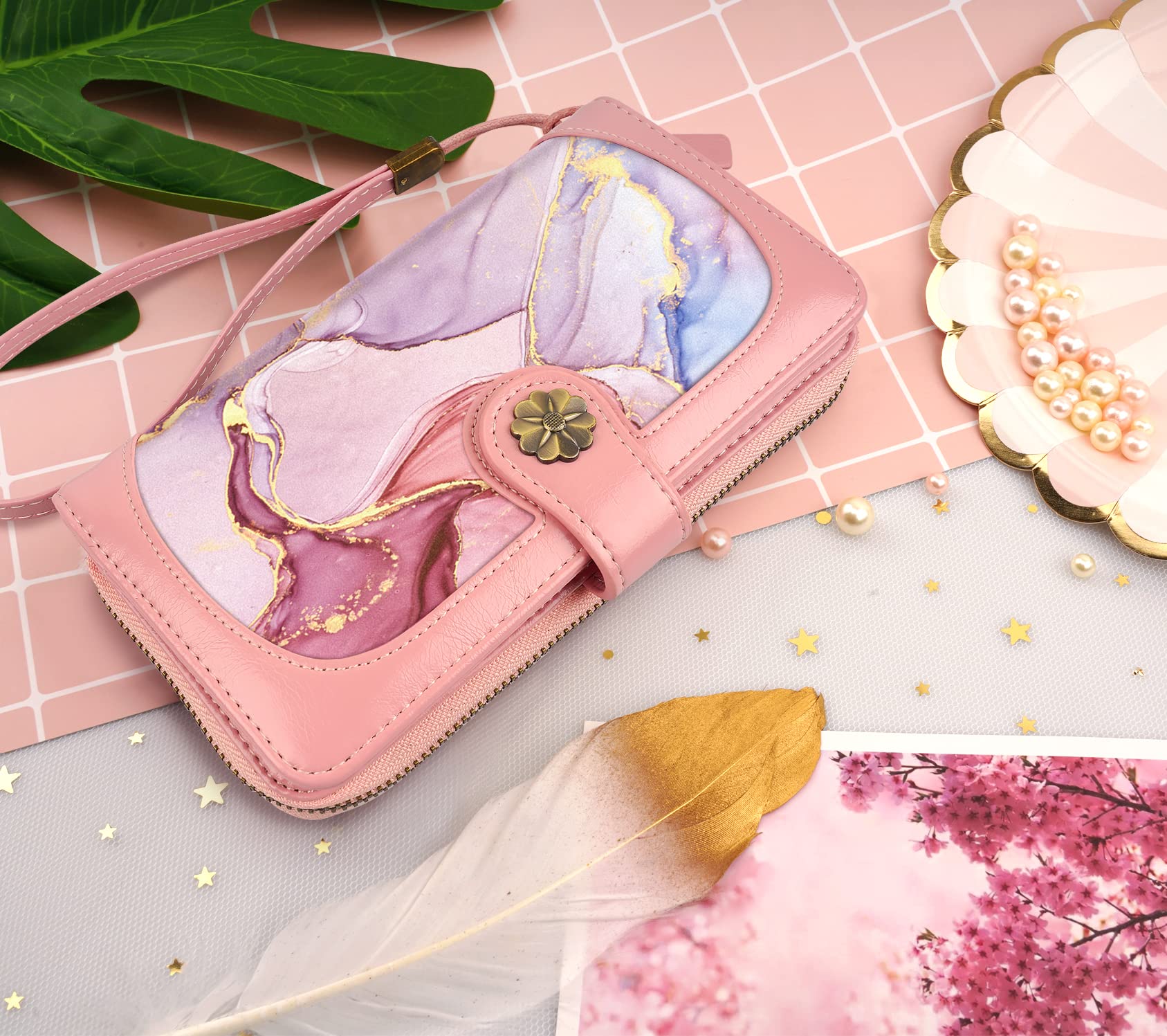 Women's RFID Blocking Leather Wallet with Multi-Card Holder & Wrist Strap - Slim Clutch Purse for Credit Cards, Cash & ID - Perfect for Travel, Shopping & Everyday Use
