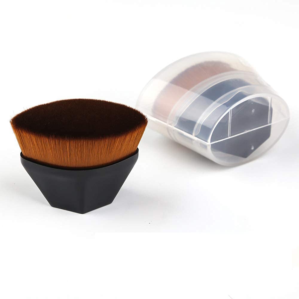 Premium Kabuki Makeup Brush - High-Density Flat Top Foundation Brush for Flawless Powder Application | Soft Synthetic Bristles | Professional Makeup Tools | Perfect for Liquid, Powder & Mineral Foundation (Black) - Ideal for Everyday Makeup & On-The-Go Touchups