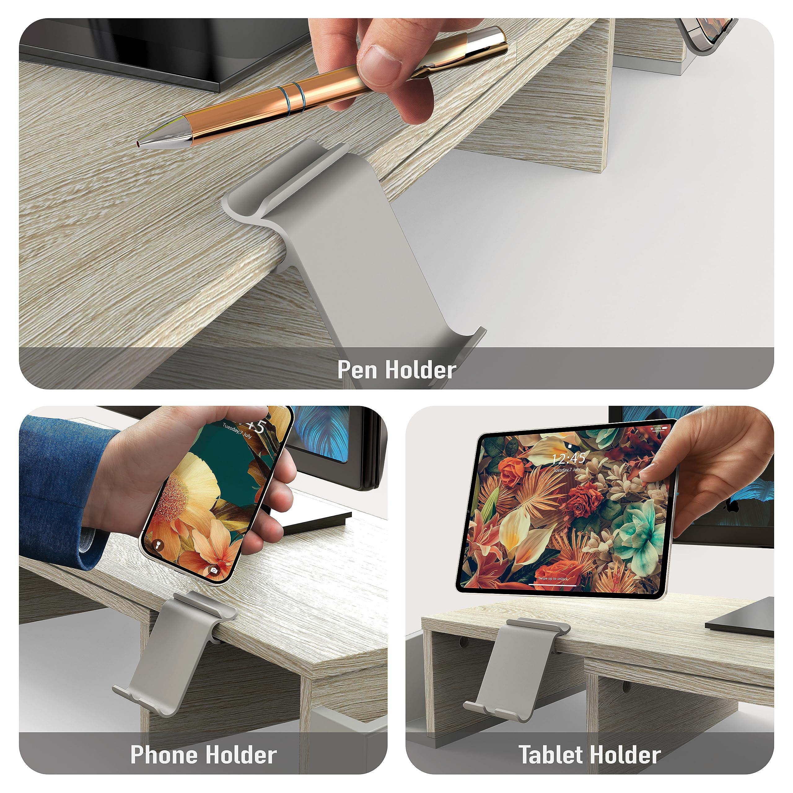 Dual Monitor Stand Riser with Storage Drawer - Maple Wood Desktop Organizer for Home & Office Workspace