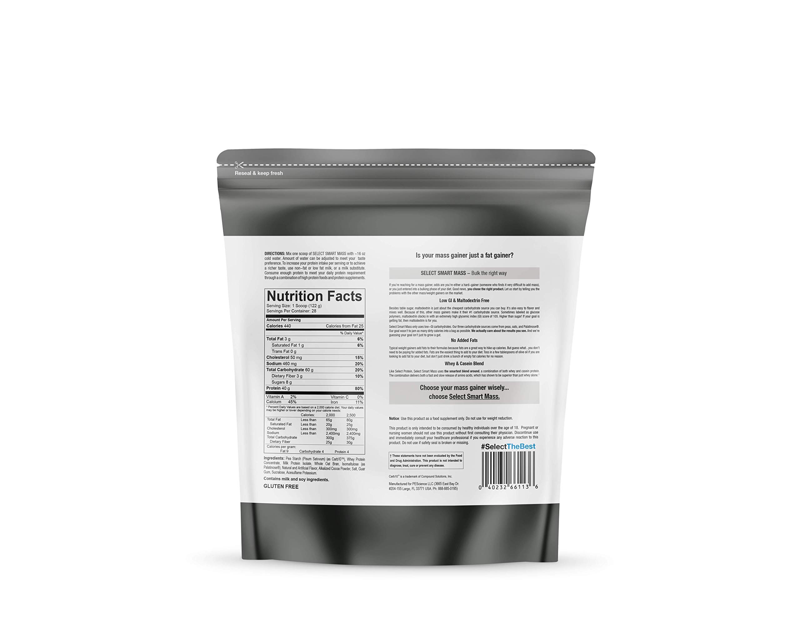 PEScience Select Smart Mass Protein Powder - Gourmet Chocolate Flavor, 28 Servings (3.25kg) | Clean Mass Gainer Supplement for Muscle Growth & Recovery | Perfect for Post-Workout Shakes & Meal Replacement