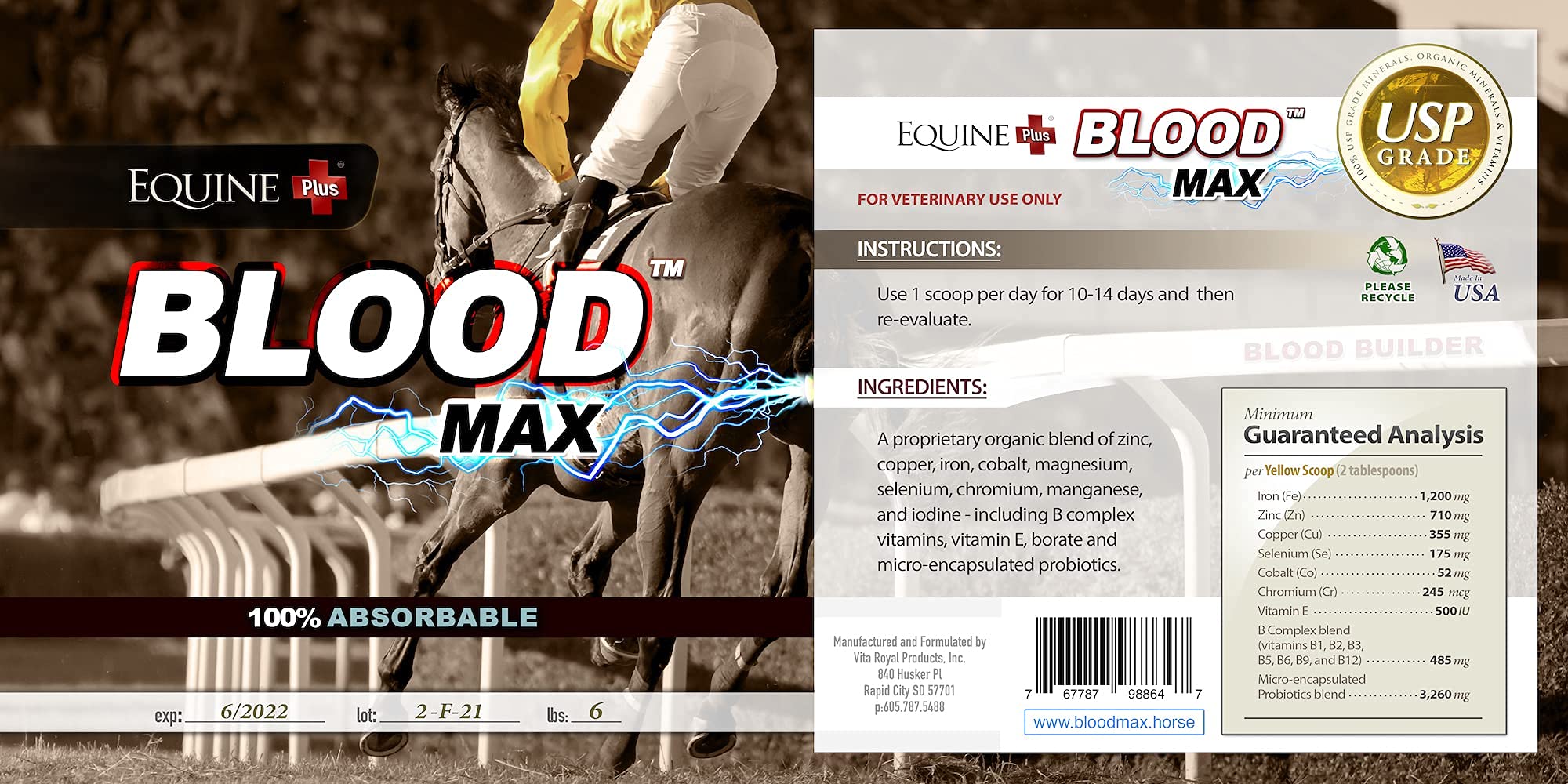 Premium (3 lbs) Horse Blood Cell Booster - 100% Absorbable Iron, Copper, Zinc & B Vitamins for Equine Performance & Stamina - Ideal for Racing, Training & Recovery