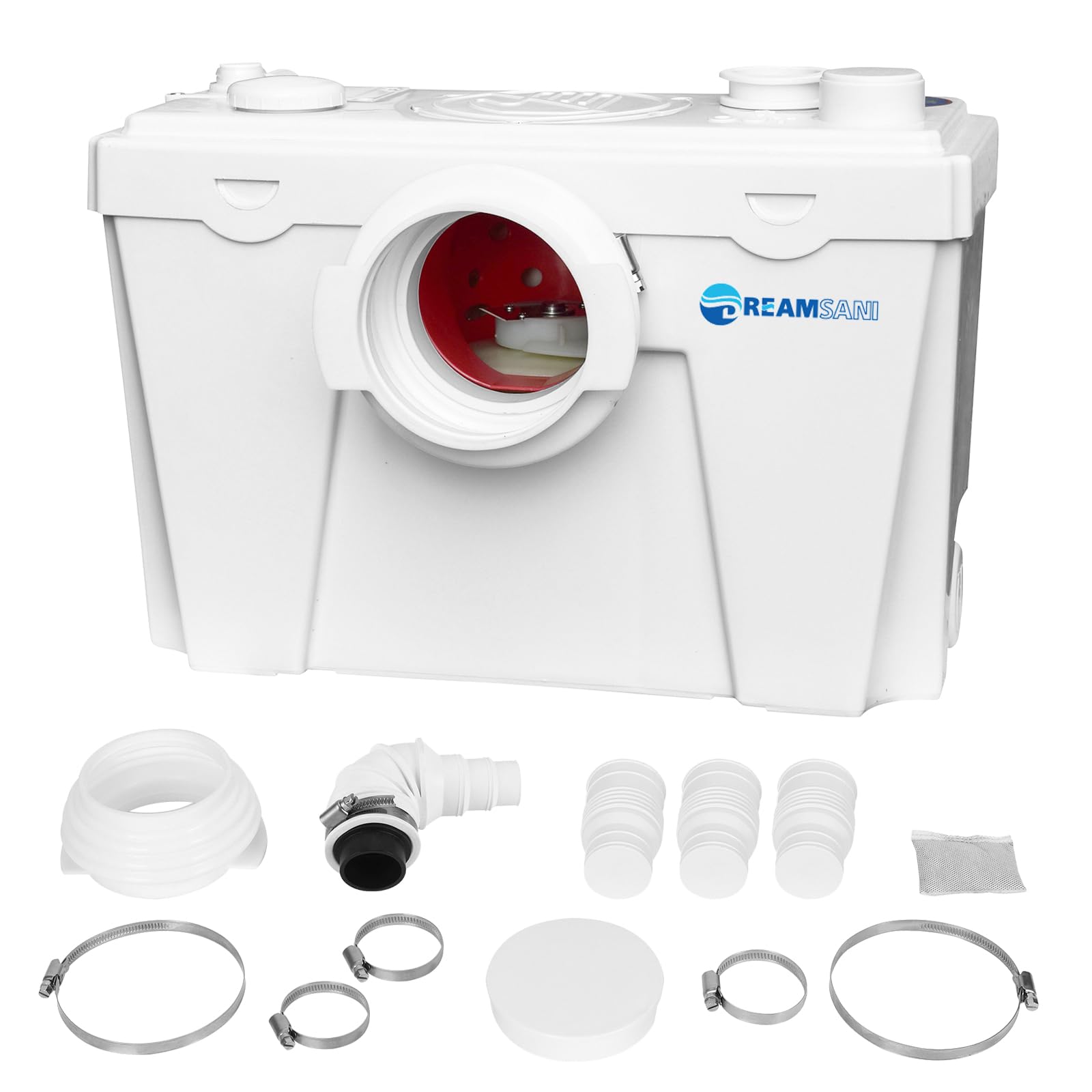 500W Macerator Pump for Macerating Toilet Sewage System - Heavy Duty Waste Water Disposal Pump with 4 Water Inlets for Bathroom, Sink & Domestic Use - Perfect for RV, Marine & Residential Waste Management
