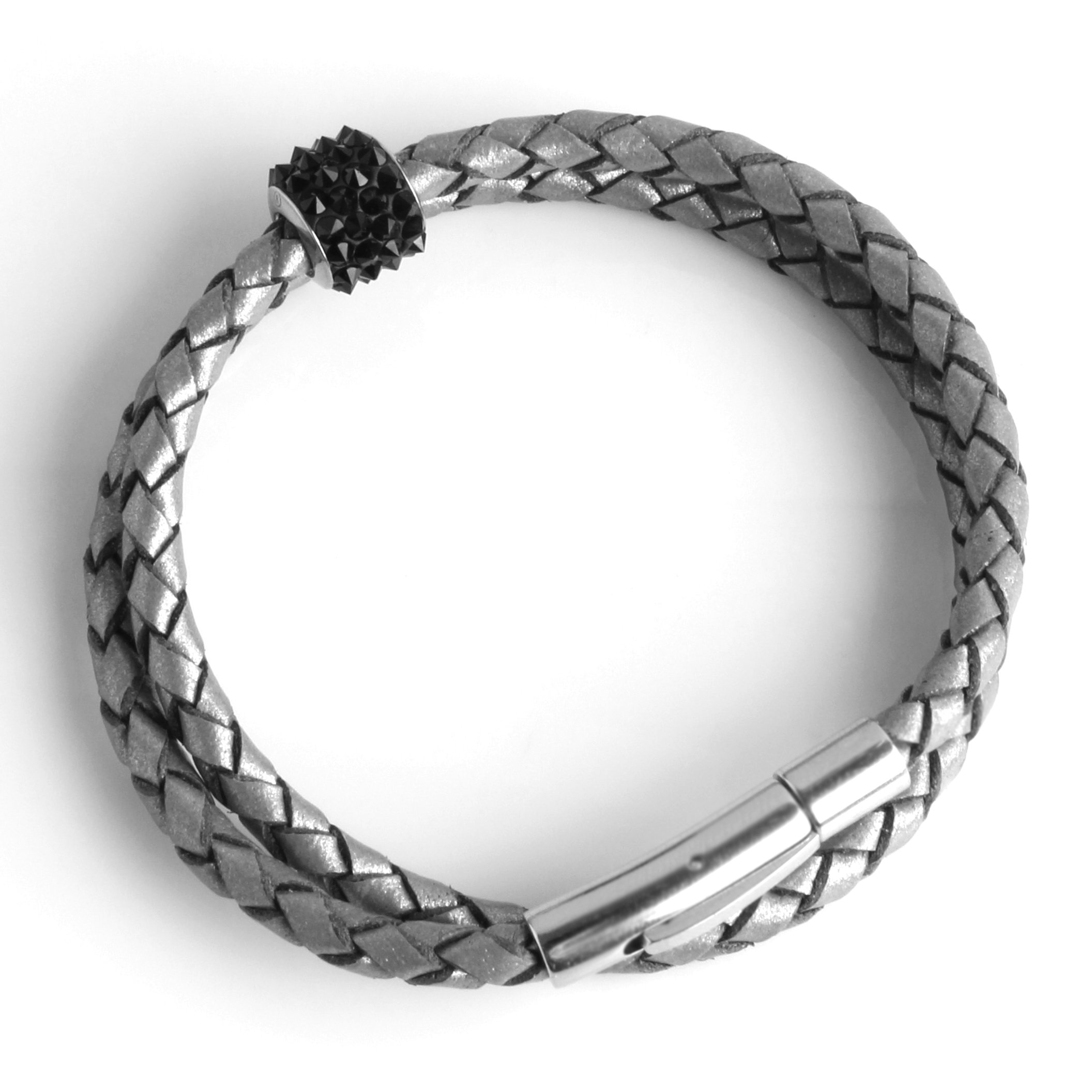 Cloisonne Korea Bracelets for Men - Swarovski Becharmed Leather & Metal Silver 4mm 2X Round V60 Adjustable Size | Perfect for Gifts, Weddings & Formal Occasions