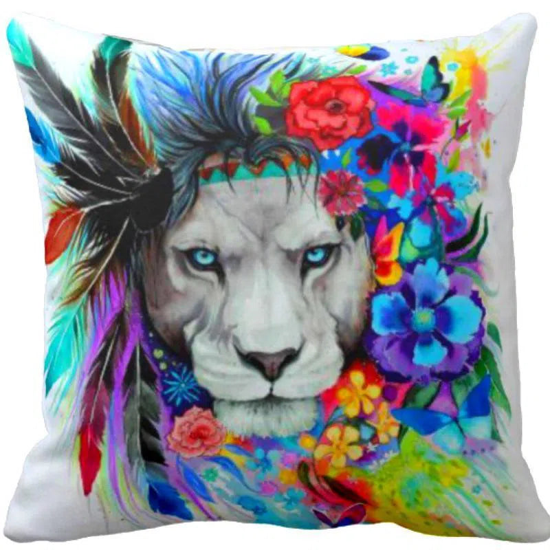 Lion Vibes Decorative Pillow Covers Set of 2 - Bohemian Style Square Throw Pillow Cases 18x18 Inch - Perfect for Living Room Sofa, Bedroom Decor & Bohemian Home Accents