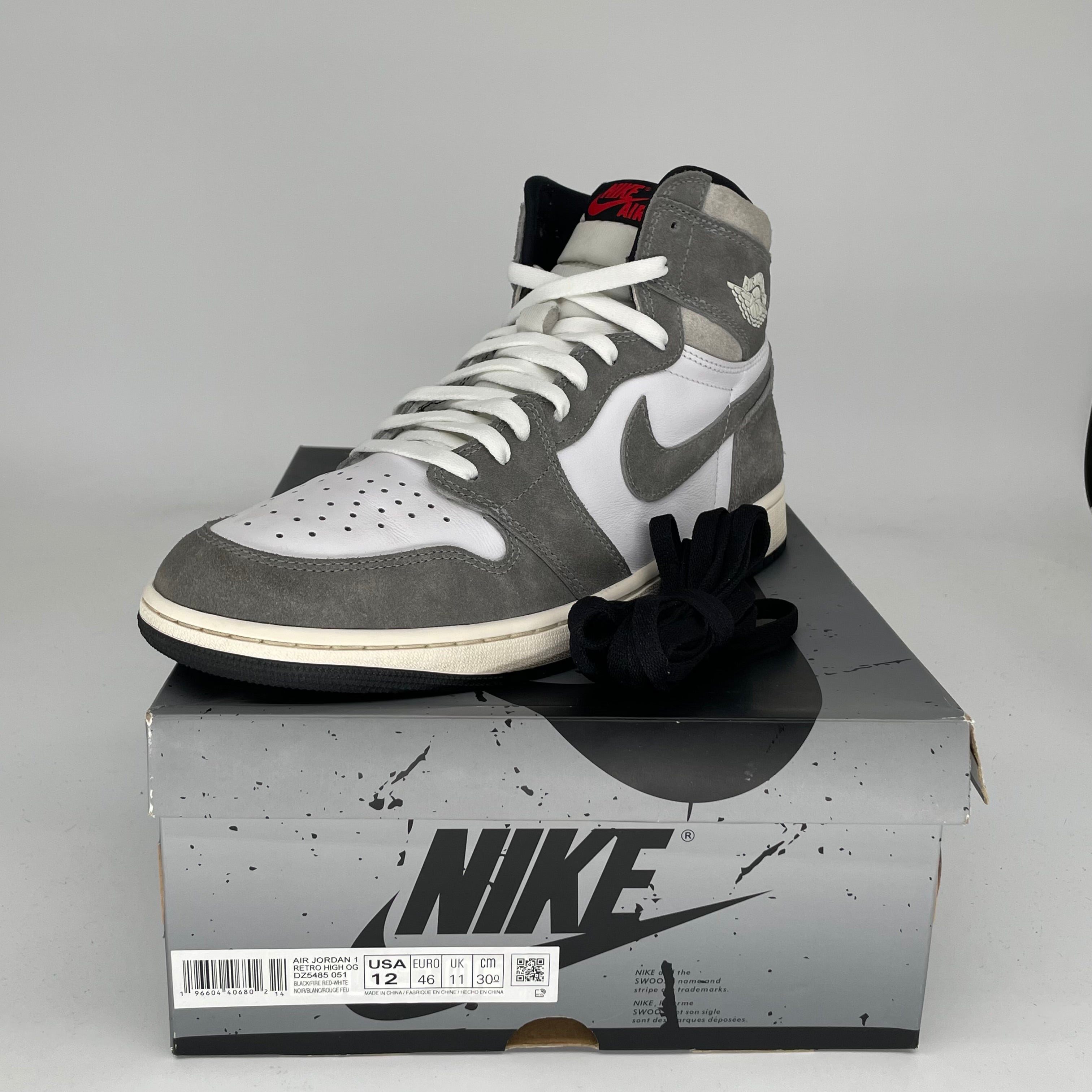 Original Air Jordan 1 Washed Black Men's Basketball Shoes Size 12 (DZ5485-051) - Retro High-Top Sneakers for Casual Wear & Street Style
