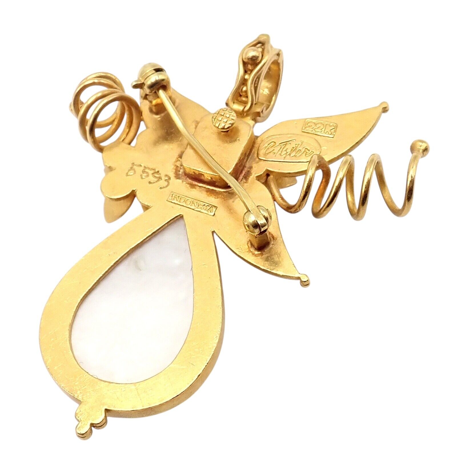 Vintage Carolyn Tyler 22k Yellow Gold Mabe Pearl Diamond Pendant Pin Brooch - Elegant Jewelry for Special Occasions & Gift Giving