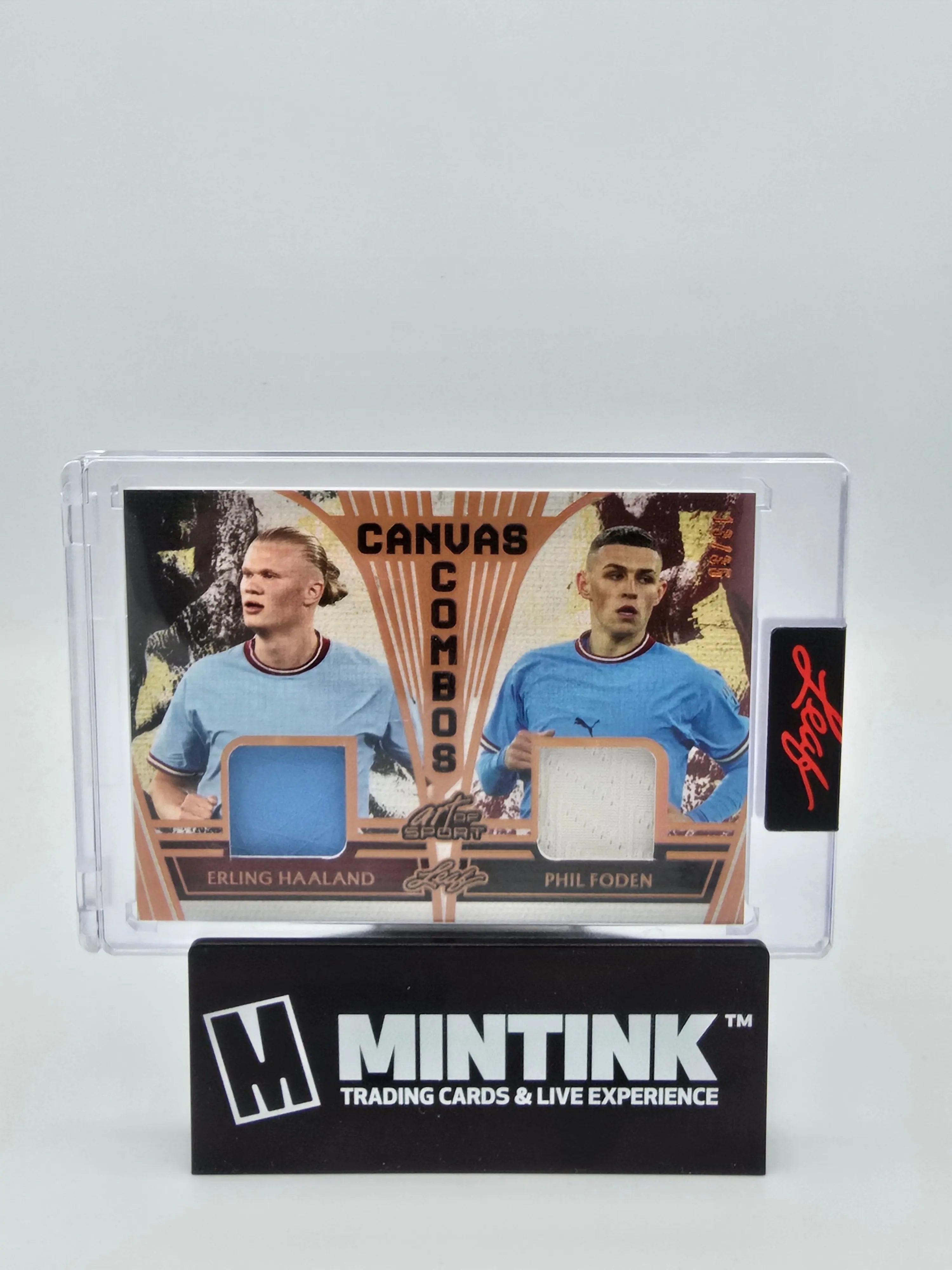2023 Leaf Art of Sport Soccer Dual Patches Canvas Combos Erling Haaland & Phil Foden /35 - Perfect for Soccer Fans, Collectors, and Home Decor