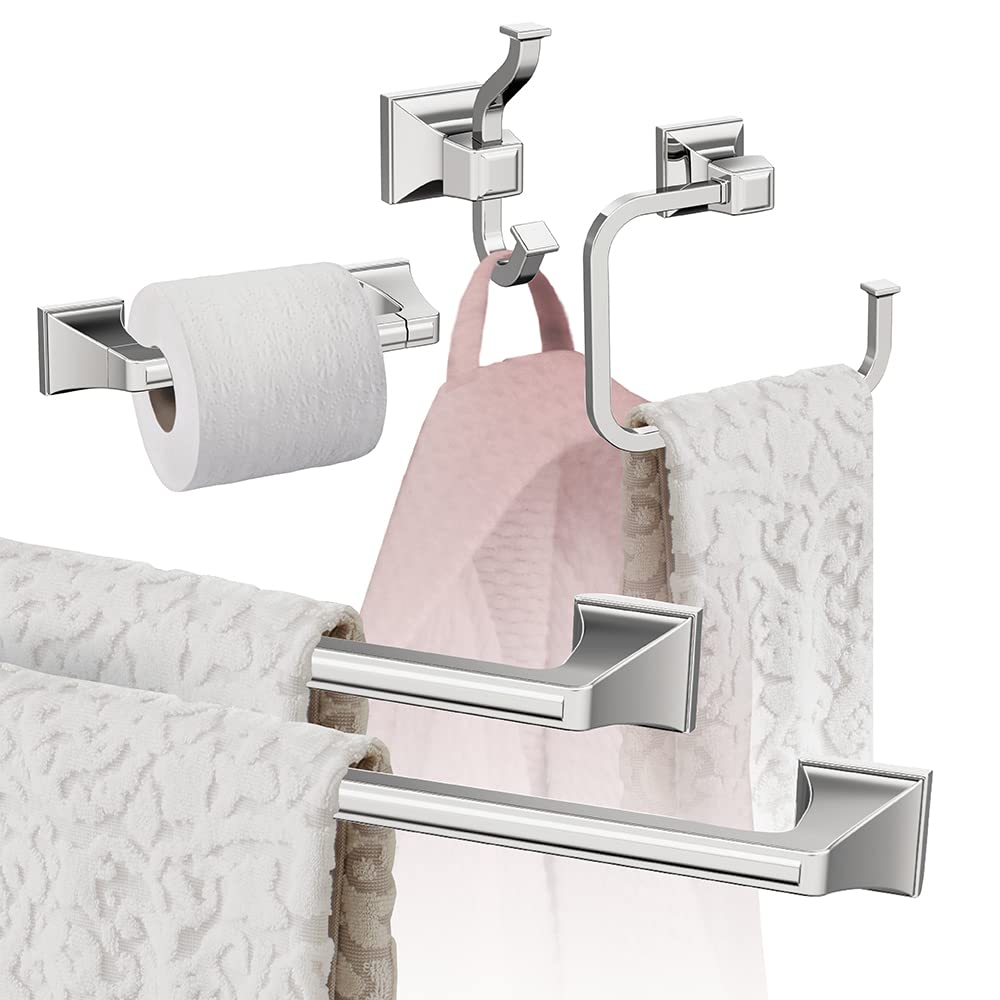 Amerock Chrome Mulholland 5-Piece Bathroom Accessories Set - Modern Towel Bar, Toilet Paper Holder & More for Stylish Home Decor