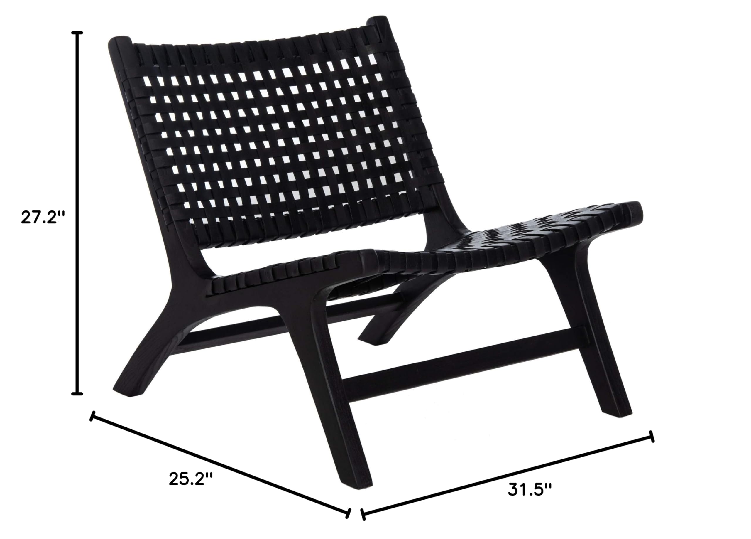 Safevieh Luna Black Leather Woven Accent Chair - Modern Living Room, Office & Lounge Seating Furniture for Home Decor