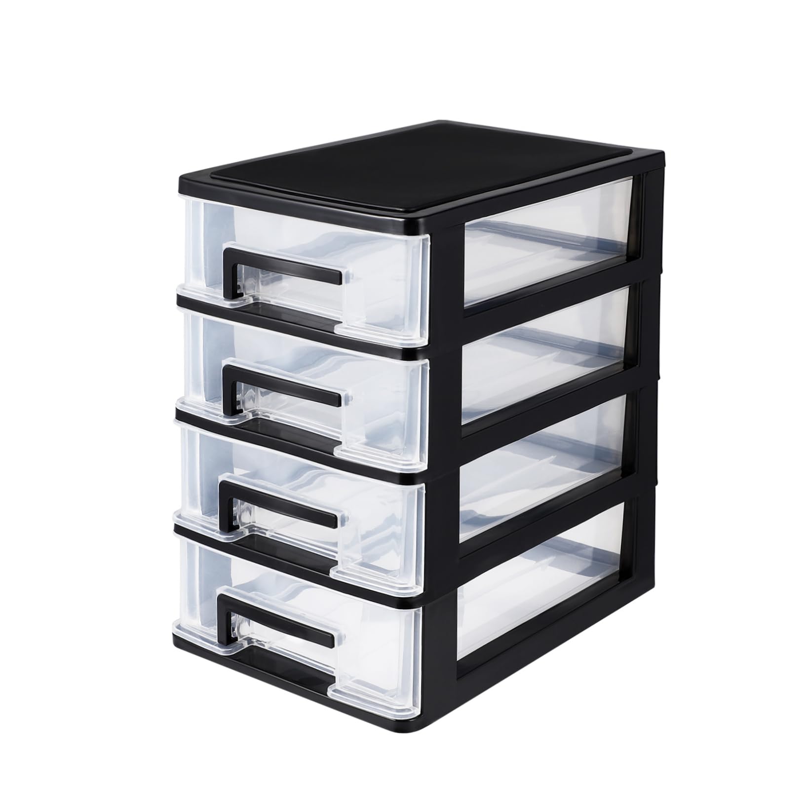 BESPORTBLE 4-Layer Stackable Plastic Storage Drawer Organizer - Black & Transparent Small Desktop Cabinet for Office Supplies, Makeup, Crafts | Compact Drawer Storage Solution for Home, Office & Dorm Organization