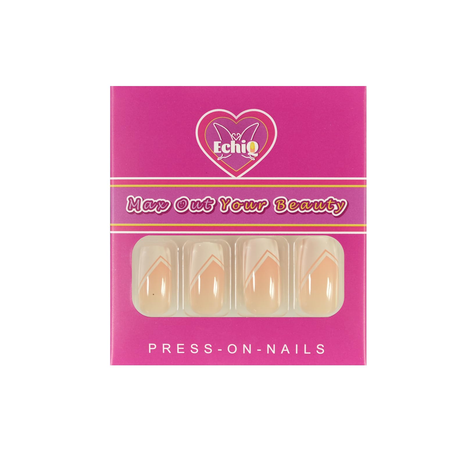 Natural White Press On Nails - Medium Square French Tip Glossy Gel Fake Nails - Full Cover False Nail Tips for Salon Quality Manicure at Home - Perfect for Weddings, Parties & Everyday Wear