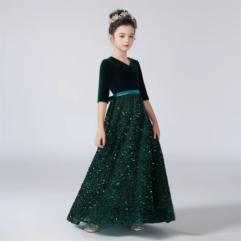 Sparkly Sequin Flower Girl Dress for Girls - 3/4 Sleeve Party Dress for Birthday, Wedding & Special Occasions | Perfect for Pageants, Holiday Events & Formal Celebrations