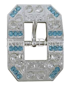 European Crystal Square Cart Buckle - Aqua & Clear Bright Silver Jewelry for Women | Elegant Accessory for Parties, Weddings & Formal Events