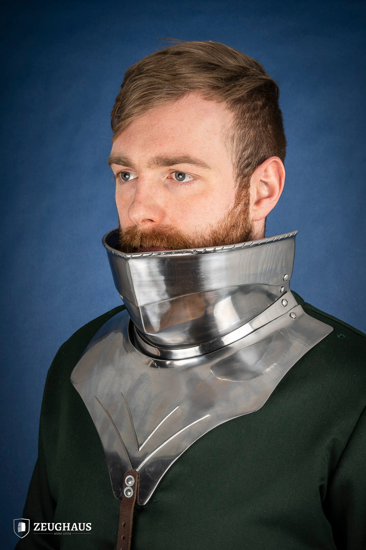 Medieval Articulated Gorget with Bevor - 1.6mm Polished Steel Armor for 1450-1520 Period - Perfect for LARP, Renaissance Fairs & Historical Reenactments