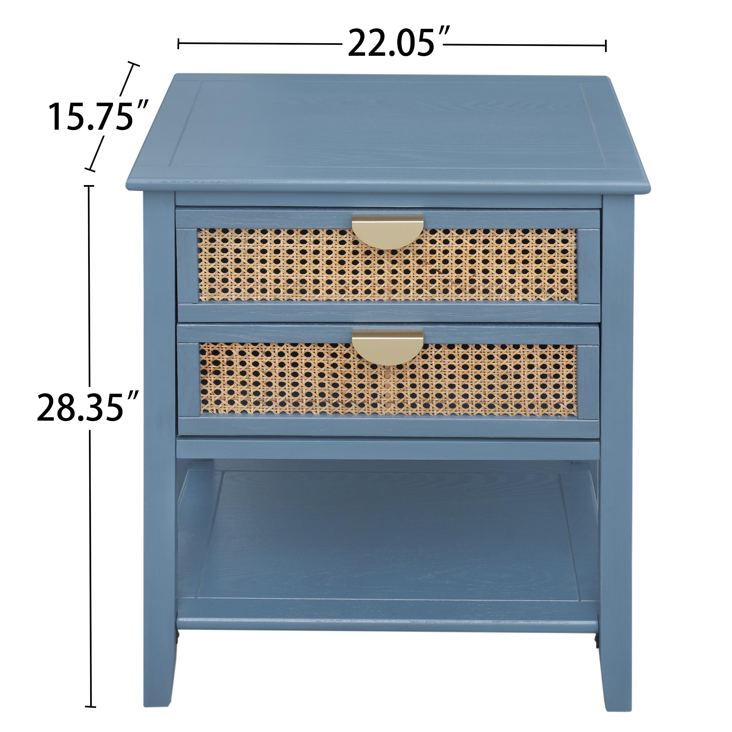 Rattan Nightstand with 2 Drawers & Shelf - Bedside Table for Bedroom, Living Room