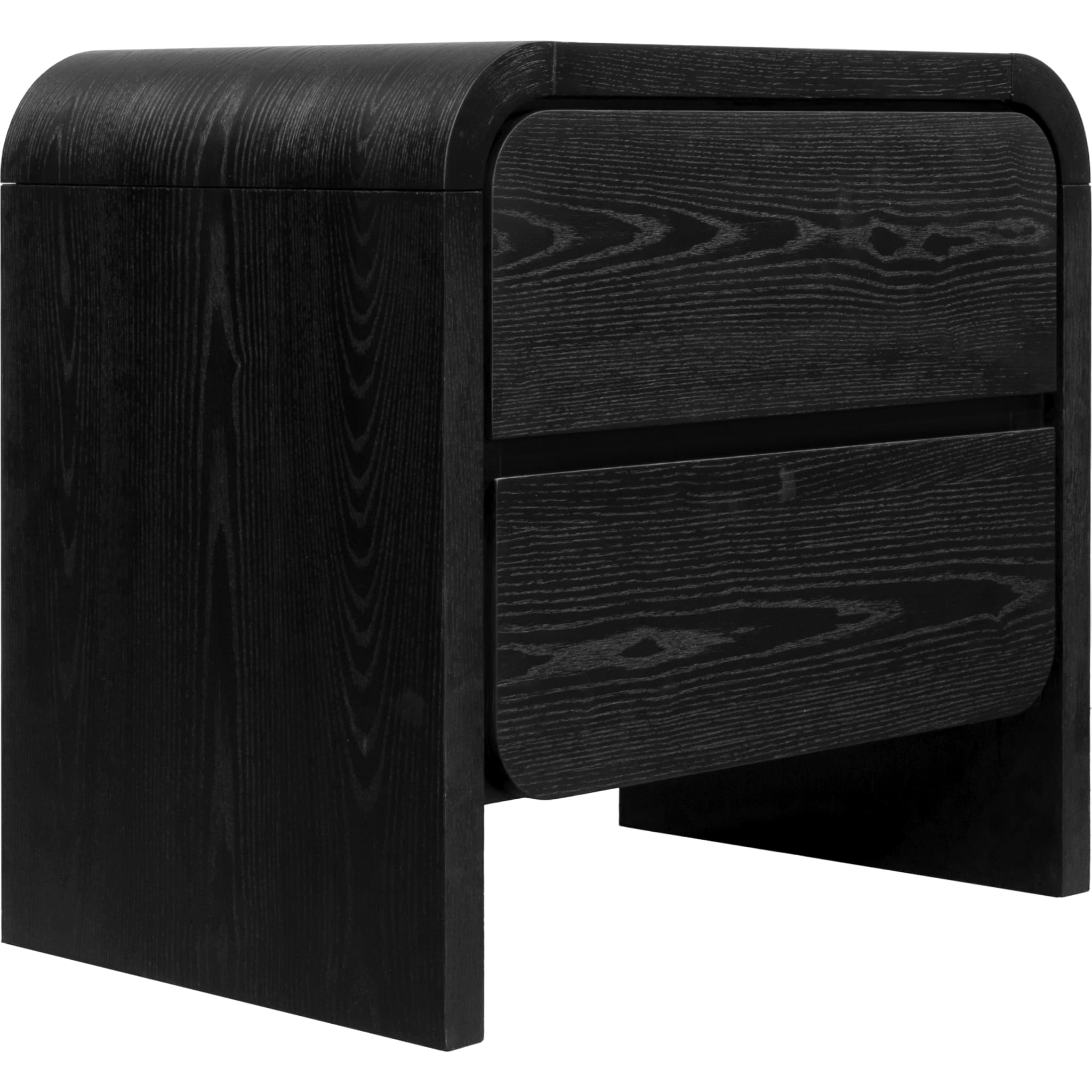 Elora Two Drawer Nightstand in Jet Black Ash - Modern Bedside Table with Storage for Bedroom, Living Room & Office