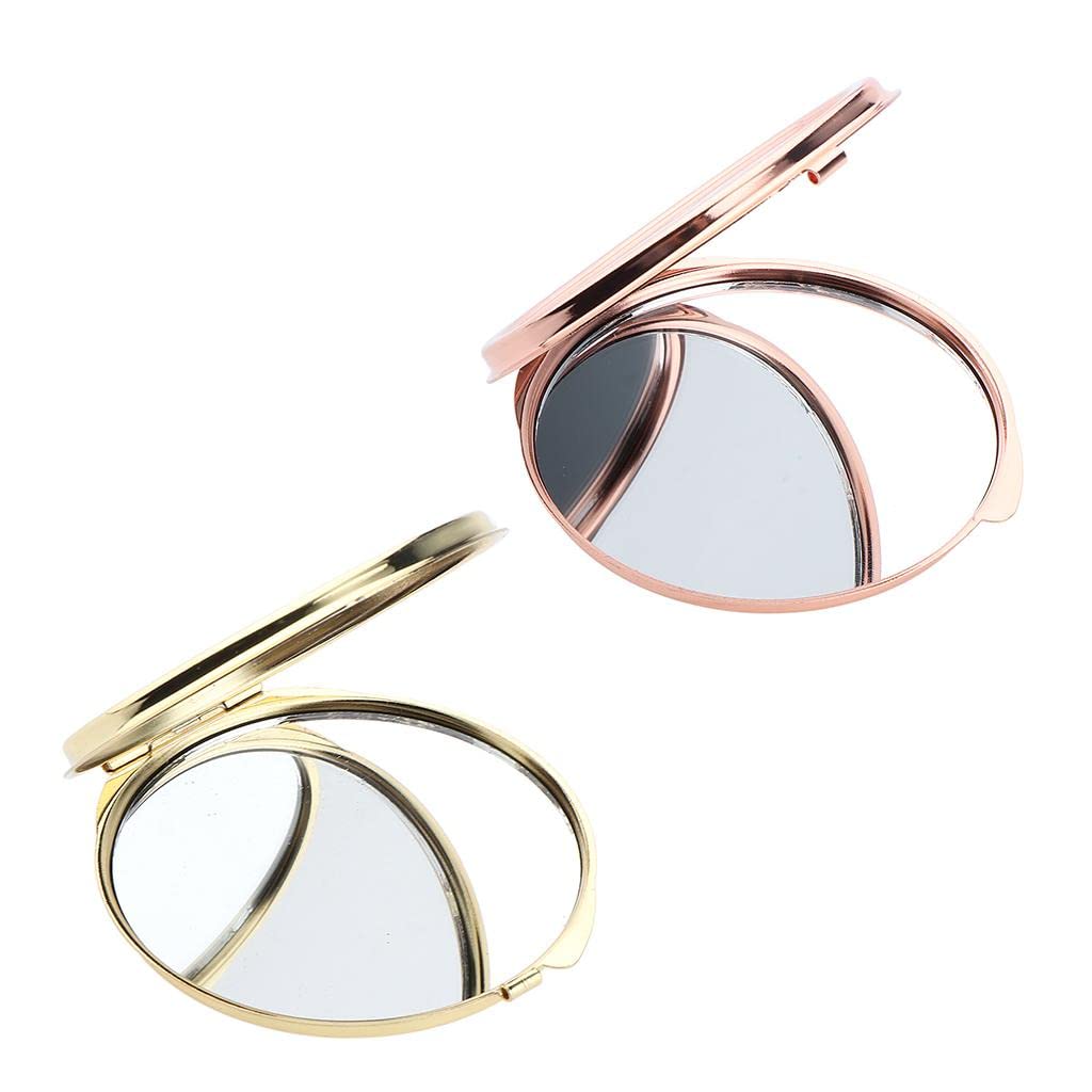 VMS INDIA Dual-Sided Makeup Mirror with Lights, Round Folding Vanity Mirror for Bathroom & Dorm - Golden Frame | Perfect for Makeup Application, Skincare Routine & Travel