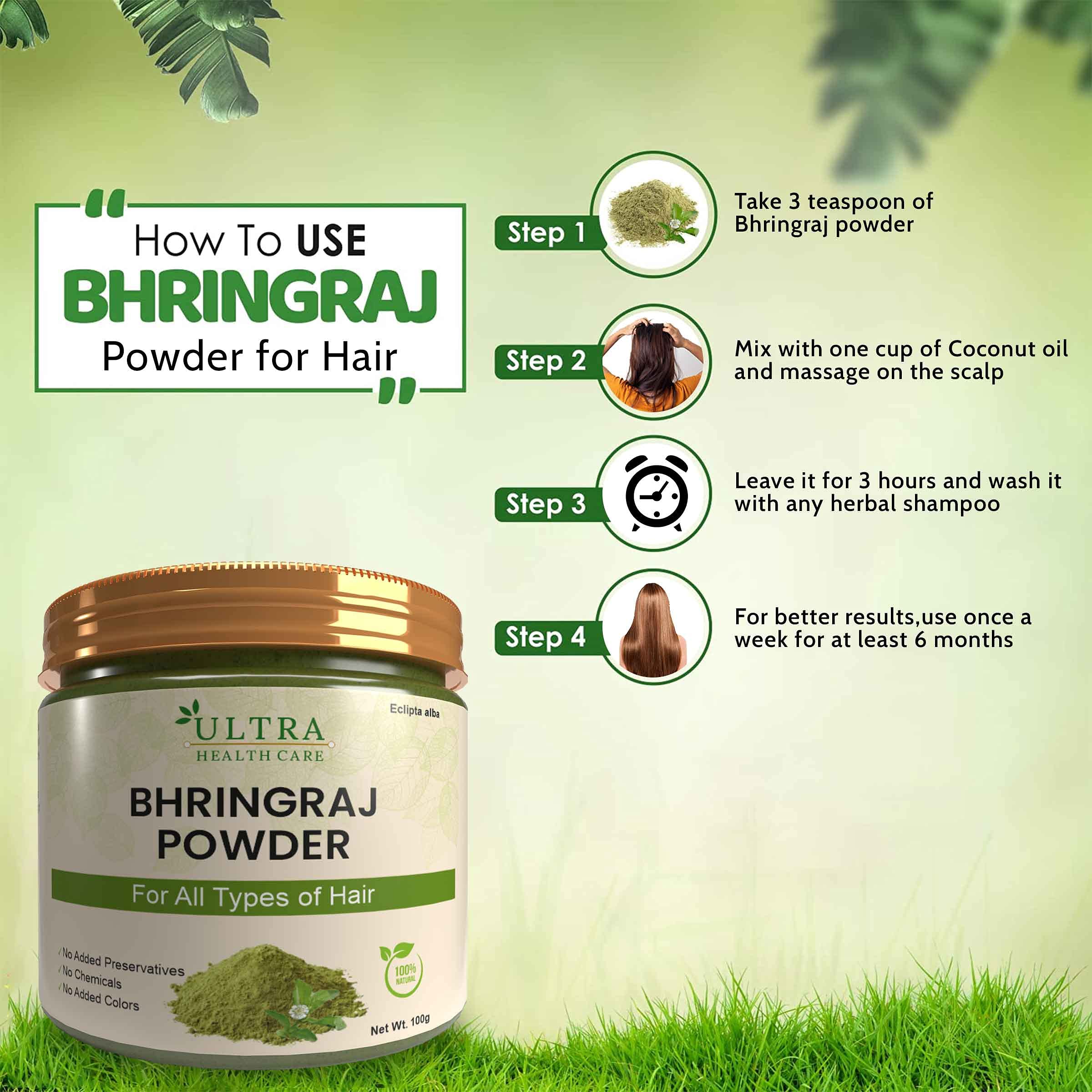 Ultra Healthcare Natural Bhringraj Root Powder for Hair Growth & Scalp Treatment | 100g | Organic Hair Care Solution for Thicker, Healthier Hair – Perfect for Daily Hair Rejuvenation & Scalp Nourishment