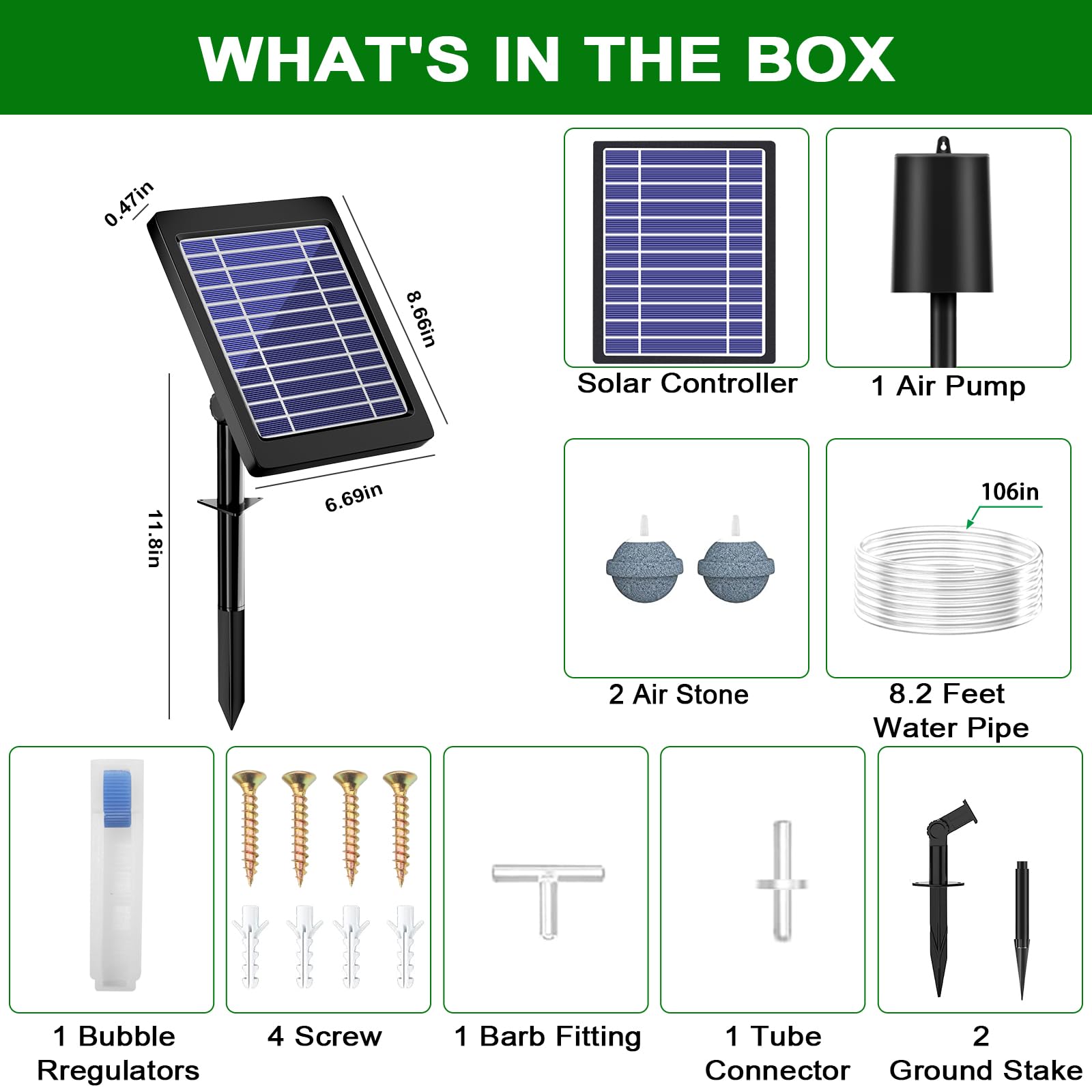 Solar Powered Pond Aerator Pump - 3 Timer Modes (18H/36H/72H) & Bubble Regulator - 4W 2200mAh Outdoor Oxygenator for Small Fish Ponds, Stock Tanks, Aquariums & Hydroponics - Perfect for Garden Water Features & Backyard Ponds