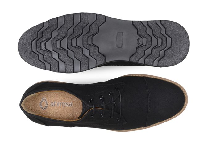 Ahimsa Vegan Victor Oxford Shoes for Men - Wide Width Black Canvas Loafers for Casual & Business Wear