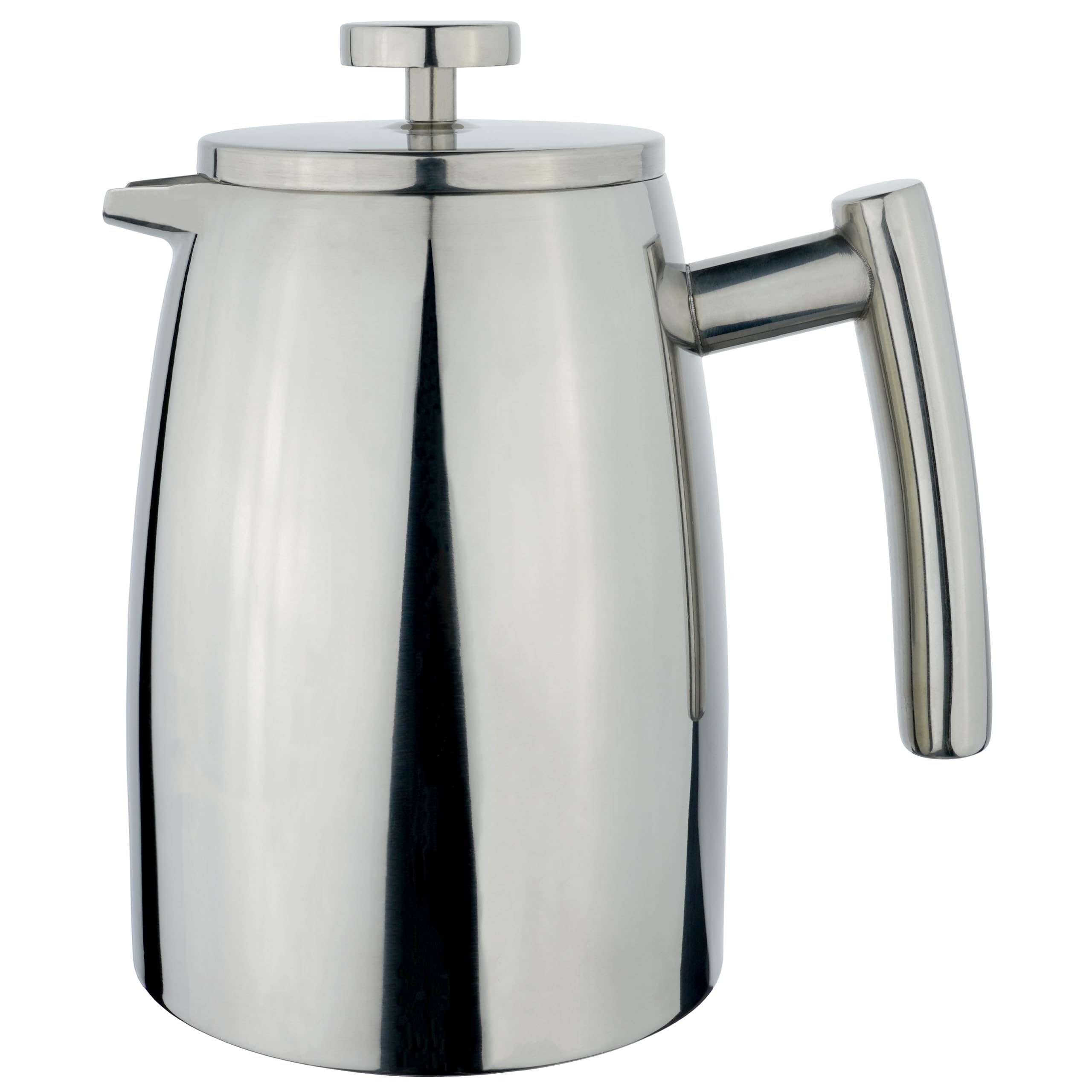 Premium Grunwerg Belmont 6-Cup Double Walled French Press Coffee Maker - 800ml Mirror Finish Stainless Steel - Ideal for Home, Office & Camping Brewing
