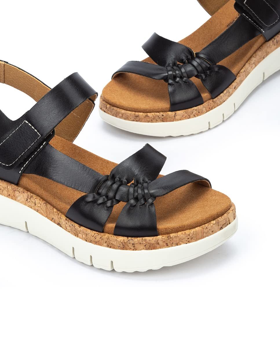 PIKOLINOS Women's Leather Wedge Sandals - Palma Style in Black | Comfortable & Stylish for Summer, Beach, and Casual Outings