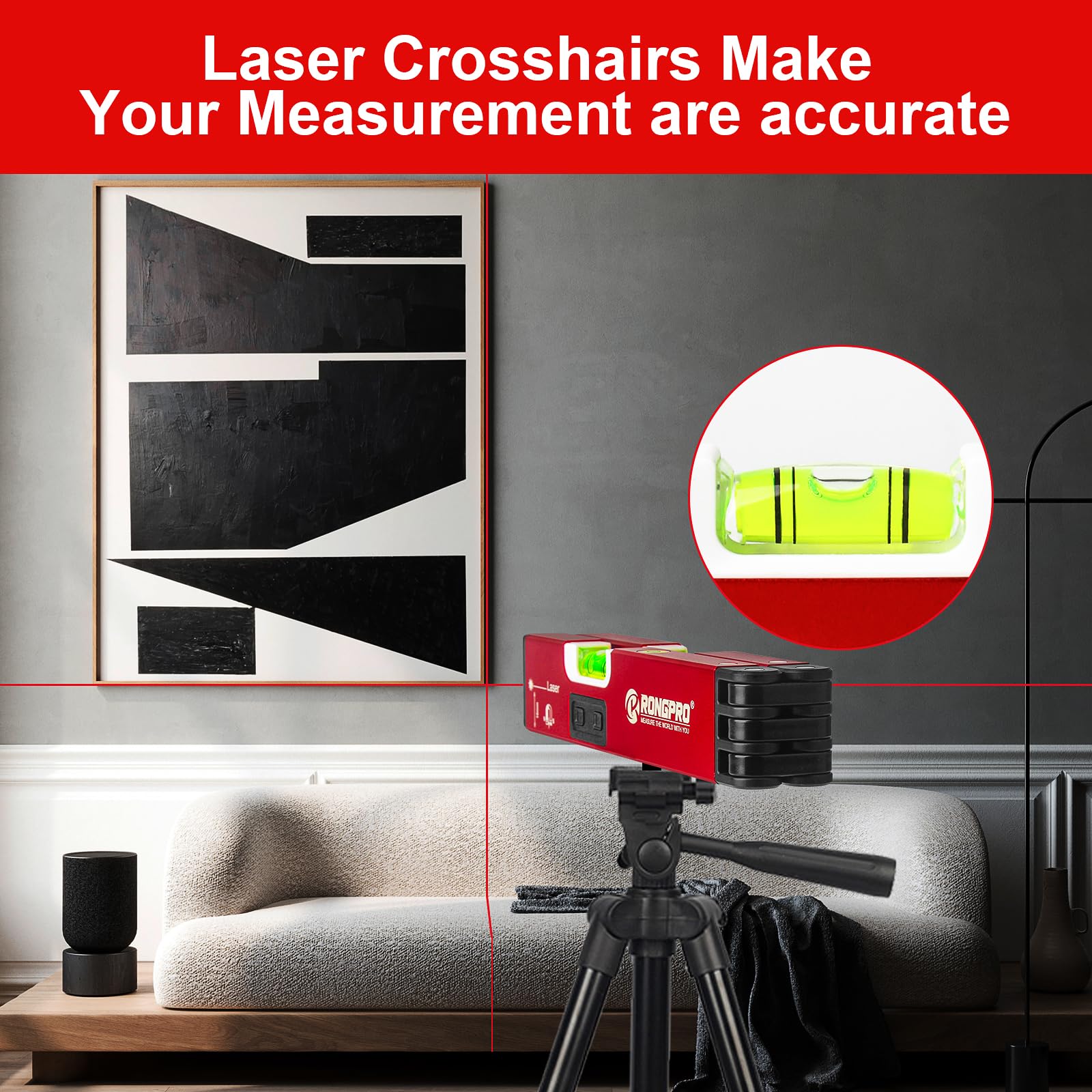 20-Inch Foldable Magnetic Level with 30Ft Laser Leveling Line & 90°/180° Bubbles - Multi-Function Leveler Tool for Woodworking, Picture Hanging, Home Renovation, Construction - Perfect for DIY Projects, Wall Mounting, and Professional Builders