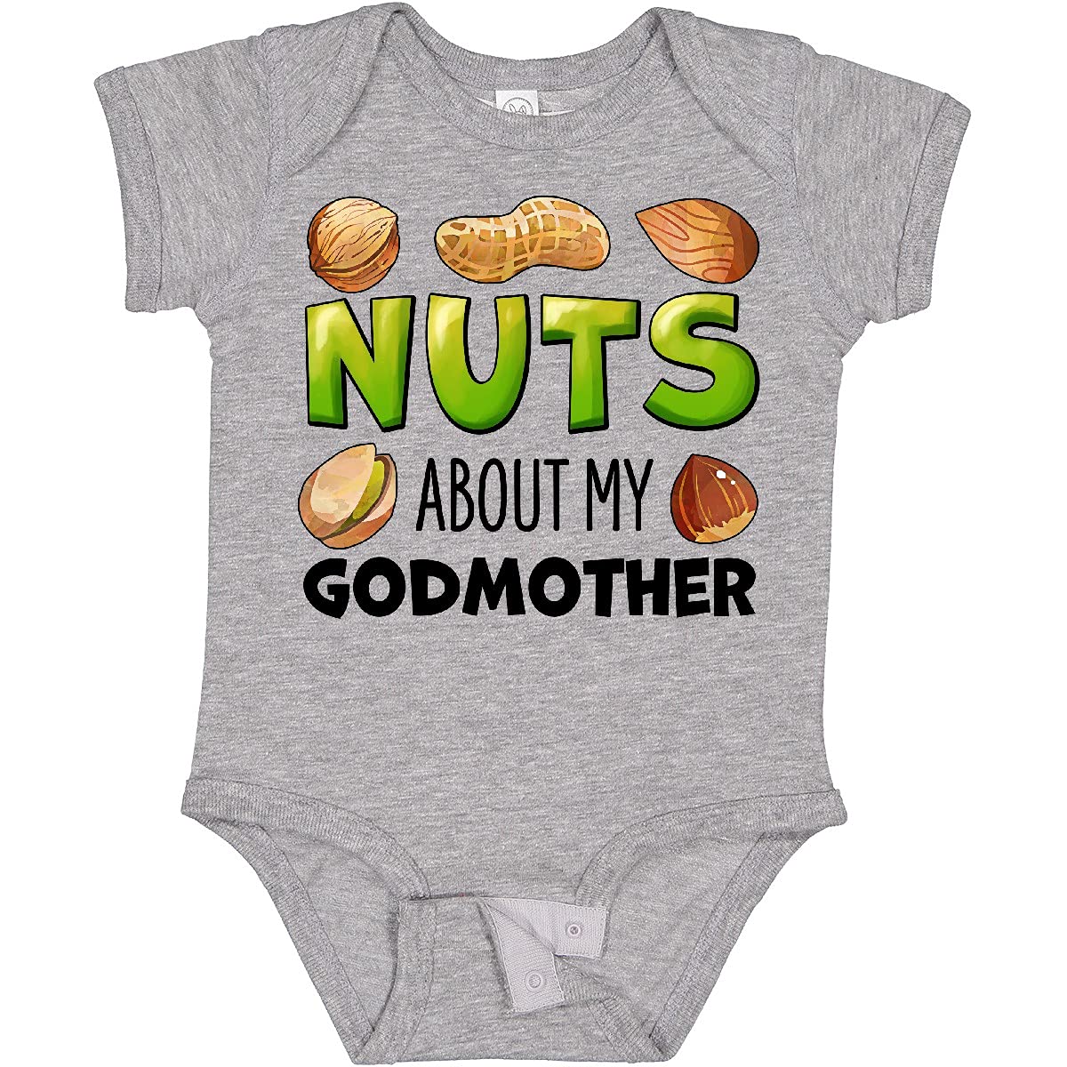 inktastic Nuts About My Godmother Baby Bodysuit - Cute Peanut, Almond & Pistachio Print Onesie for Infants | Perfect Gift for Godmothers & Baby Showers
