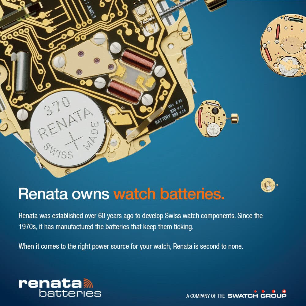 Renata 362 SR721SW 1.55V Silver Oxide Watch Batteries (10-Pack) - Long-Lasting Power for Watches, Calculators & Small Electronics - Perfect Replacement for Timex, Casio & More