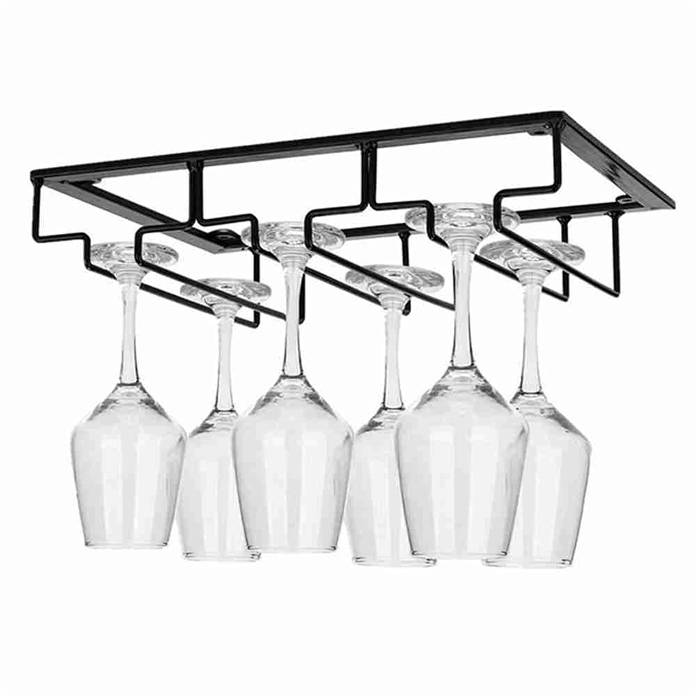 Premium Black Metal Wine Glass Rack - 3-Tier Under Cabinet Stemware Holder for Kitchen, Bar & Dining Room | Space-Saving Hanging Shelf Organizer | Durable & Stylish Storage Solution for Wine Glasses, Champagne Flutes & Cocktail Cups