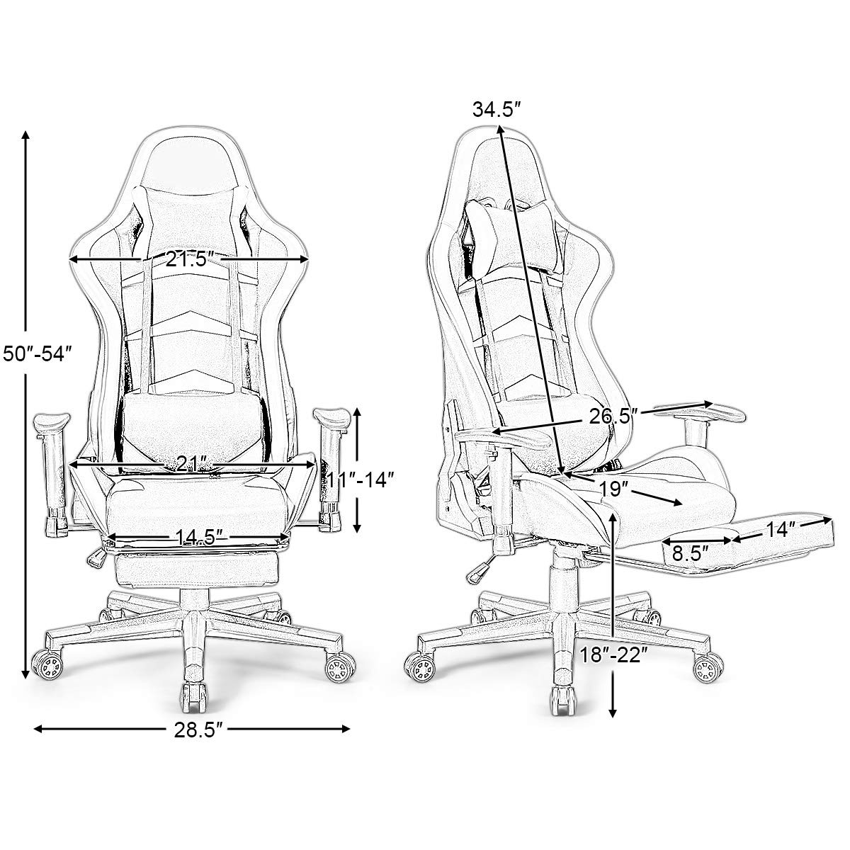GOFLAME Ergonomic Gaming Chair - Racing Style High Back Office Chair with Adjustable Lumbar Support, Headrest, Footrest & Massage Function - Perfect for PC Gaming, Home Office & Esports Setup