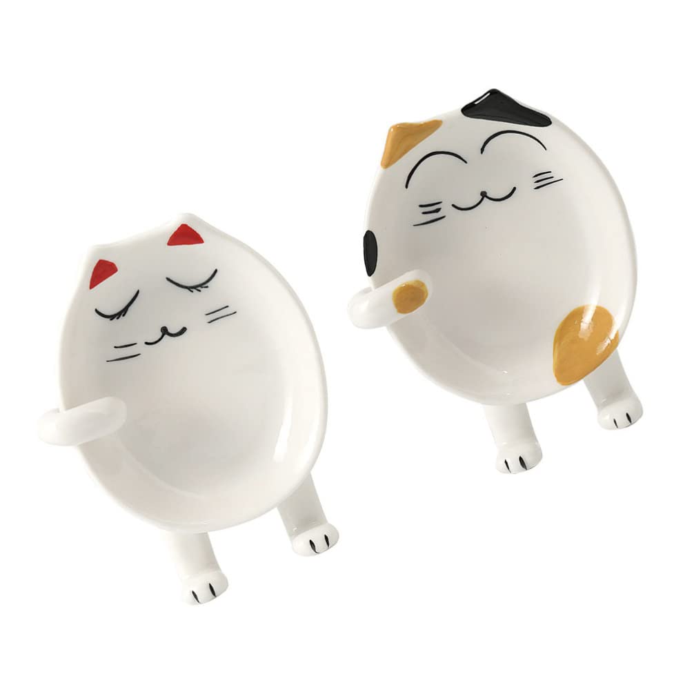 2-Pack White Lucky Cat Ceramic Spoon Rest - Cute Japanese Style Kitchen Decor for Stove, Coffee Spoon Holder & Pot Lid Stand - Perfect for Home, Restaurant & Tea Ceremony Use