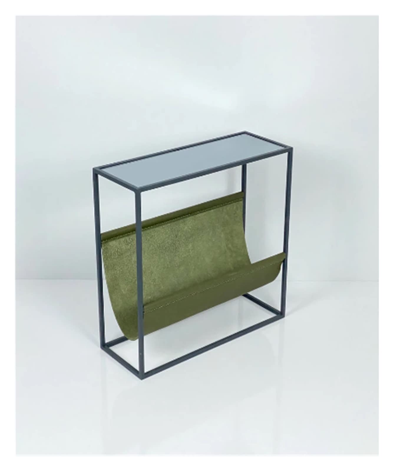 Handmade Leather Magazine Rack with Smoke Mirror - Stylish Side Table & Coffee Table Organizer for Living Room, Office, or Bedroom - Green Leather Newspaper Holder (Color: Green)
